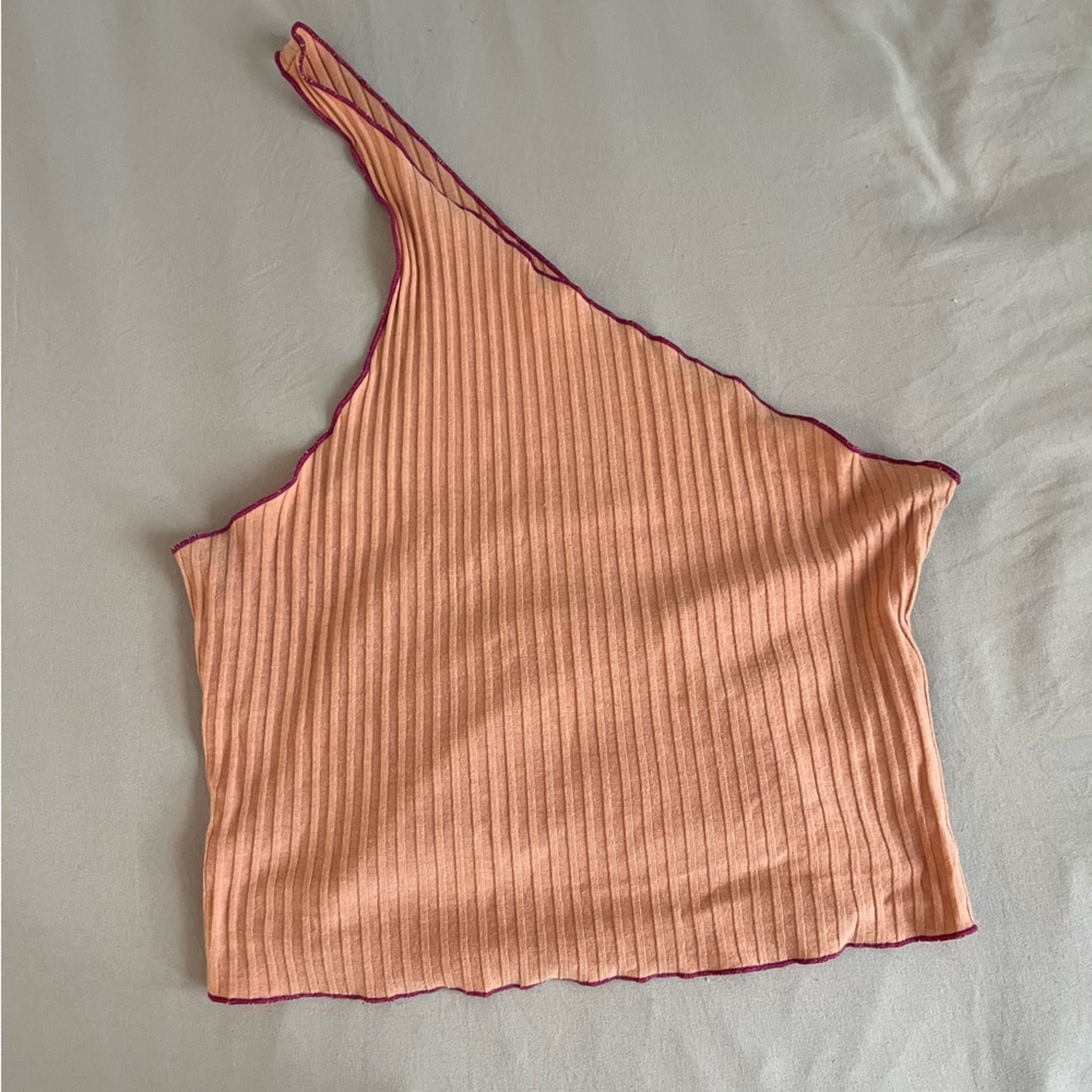 Coral One-Shoulder Crop Top